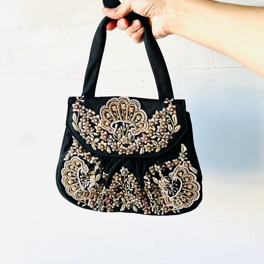 Vintage Elegant Black and Gold Embroidered & Beaded Bag - Picture 3 of 7